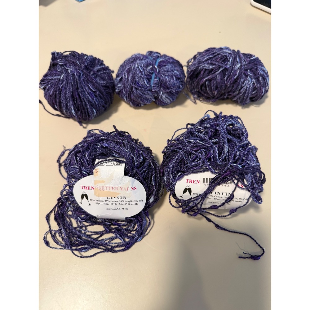 Trendsetter Yarns Cin Cin Purple Variegated Made in Italy Ribbon Yarn Lot of 5